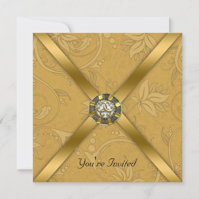 Gold Jewelled Party Invitation (Front)