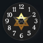 Gold Jewish Star Black Background Large Clock<br><div class="desc">This handsome Jewish Star clock is perfect for your home or office</div>