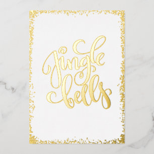 Gold Jingle Belles No Photo Christmas  Foil Holiday Card