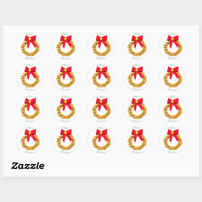 Gold Jingle Bells Wreath Envelope Seals (Sheet)