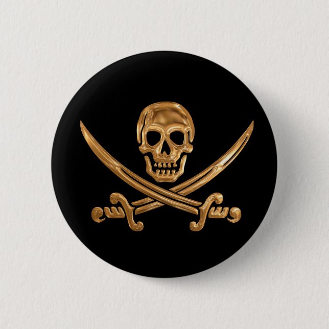 Gold Jolly Roger 6 Cm Round Badge (Front)