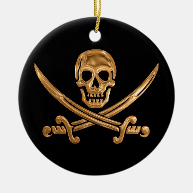 Gold Jolly Roger Ceramic Tree Decoration (Front)