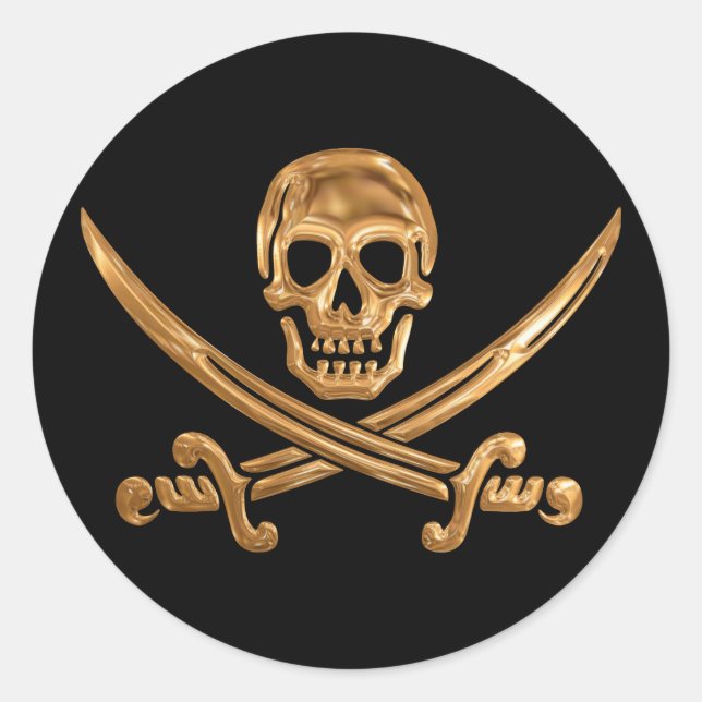Gold Jolly Roger Classic Round Sticker (Front)