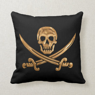 Gold Jolly Roger Cushion