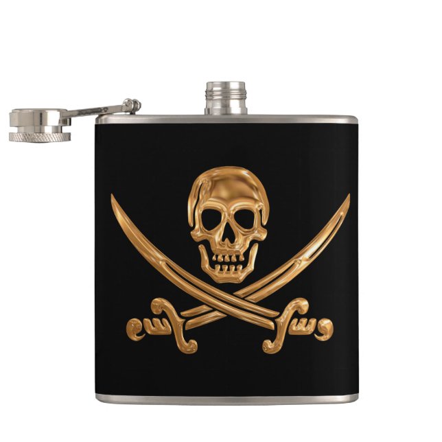 Gold Jolly Roger Hip Flask (Opened)