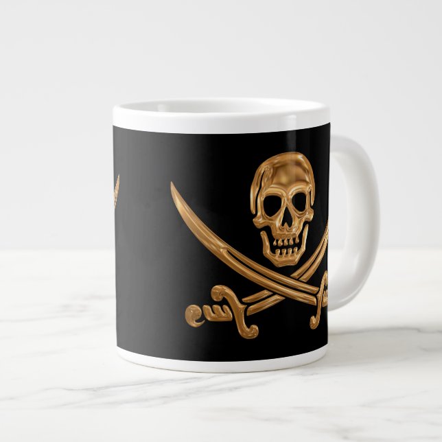 Gold Jolly Roger Large Coffee Mug (Front Right)