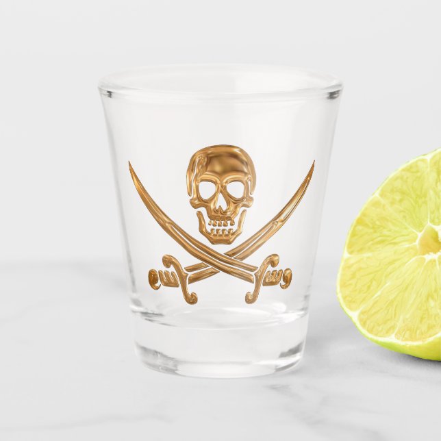Gold Jolly Roger Shot Glass (Front)
