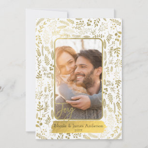 Gold Joy Foil Botanical Modern Glam Holiday Photo Card