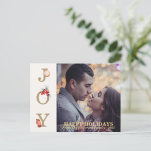 Gold Joy Holiday Blessings Photo Holiday Card