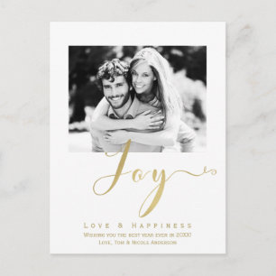 Gold JOY Holiday New Years Modern Photo Invitation Postcard