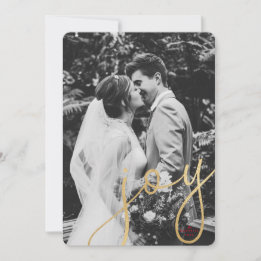 Gold Joy Holiday Photo Card w/red