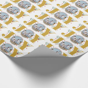 Gold JOY Merry Christmas holiday photo Wrapping Paper