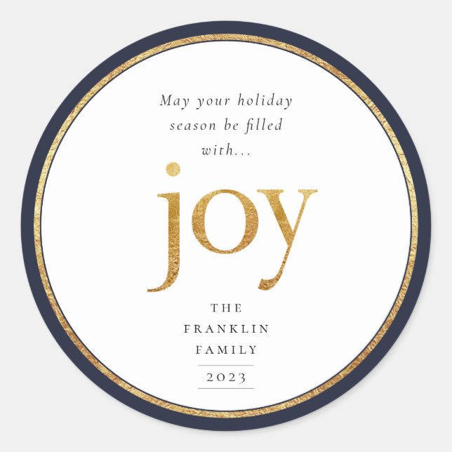 Gold Joy Modern Christmas Classic Round Sticker (Front)