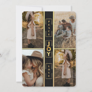 Gold Joy Peace Love 4 Photo Collage Holiday Card