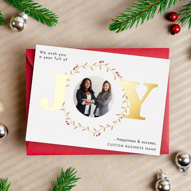 Gold JOY Team Photo Foil Christmas Card (Creator Uploaded)