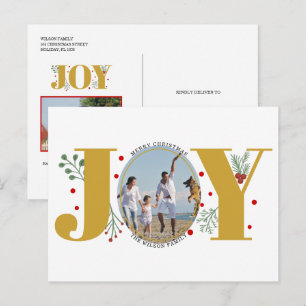 Gold Joy with berries Christmas holiday photo Postcard