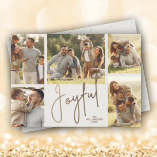 Gold JOYFUL Multi Photo Christmas Holiday Card