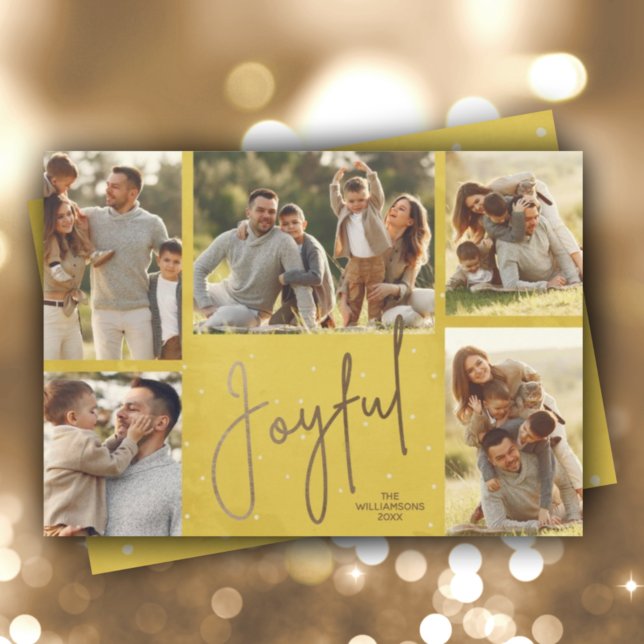 Gold JOYFUL Multi Photo on Gold Christmas Holiday Card (Creator Uploaded)