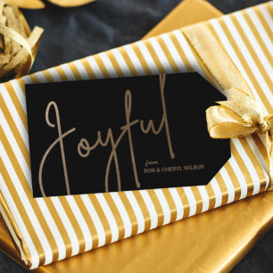 Gold JOYFUL on Black Christmas Gift Tags
