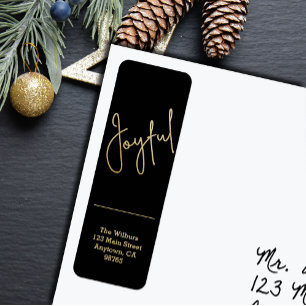 Gold JOYFUL on Black Christmas Return Address Label