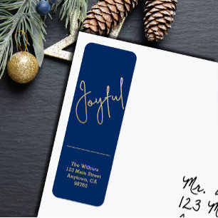 Gold JOYFUL on Blue Christmas Return Address Label