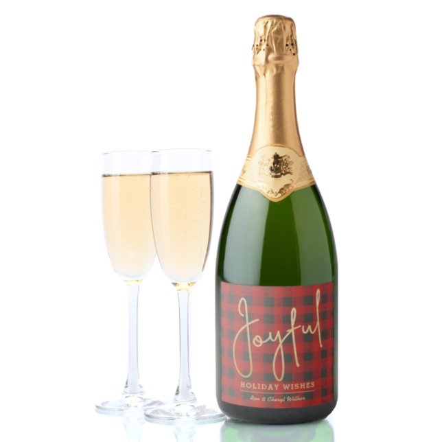 Gold Joyful on Buffalo Plaid Sparkling Wine Label (Creator Uploaded)