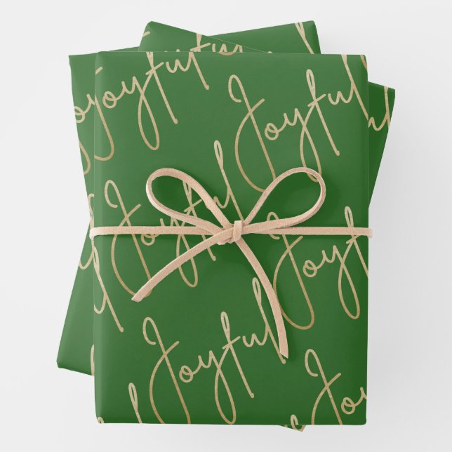 Gold JOYFUL on Green Wrapping Paper Sheet (In situ)