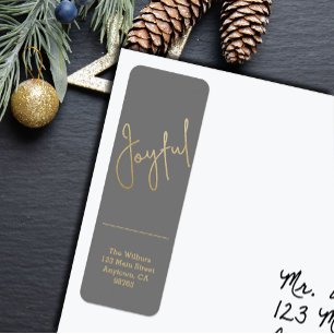 Gold JOYFUL on Grey Christmas Return Address Label