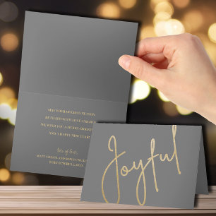 Gold Joyful on Grey Folded Christmas Card