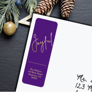 Gold JOYFUL on Purple Christmas Return Address Return Address Label