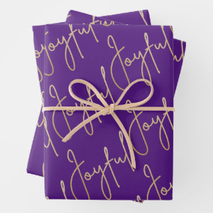 Gold JOYFUL on Purple Wrapping Paper Sheet