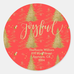 Gold JOYFUL on Red Christmas Classic Round Sticker