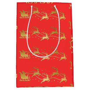 Gold JOYFUL on Red Christmas Medium Gift Bag