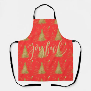 Gold JOYFUL on Red ChristmasHoliday Party  Apron