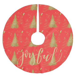 Gold JOYFUL on Red ChristmasHoliday Party  Brushed Polyester Tree Skirt