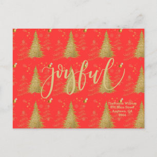 Gold JOYFUL on Red ChristmasHoliday Party Invitation Postcard