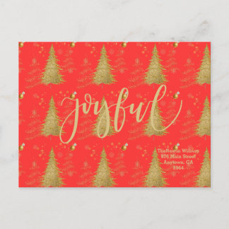 Gold JOYFUL on Red ChristmasHoliday Party Invitation Postcard