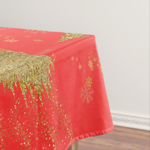 Gold JOYFUL on Red ChristmasHoliday Party  Tablecloth