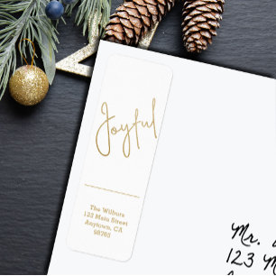 Gold JOYFUL on White Christmas Return Address Label