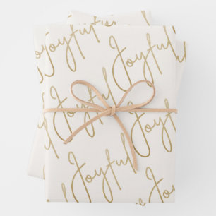 Gold JOYFUL on White Wrapping Paper Sheet