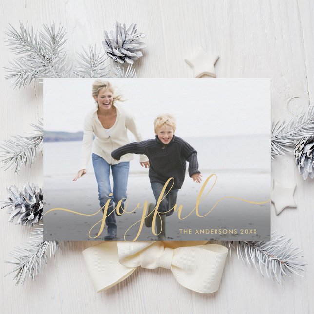 Gold Joyful Script Holiday Photo Card (Creator Uploaded)