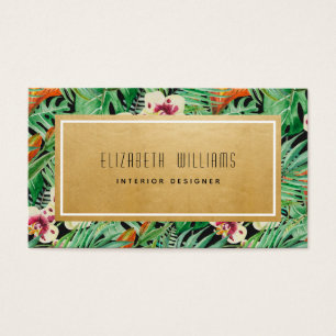 Gold Jungle Floral Interior Designer Business Card