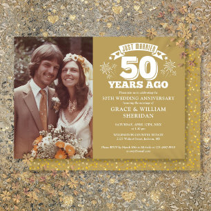Gold Just Married 50th Wedding Anniversary Photo Invitation