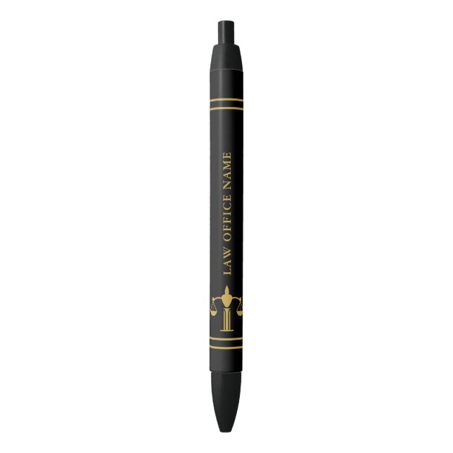 Gold Justice Logo & Custom Text Blue Ink Pen (Front Vertical)