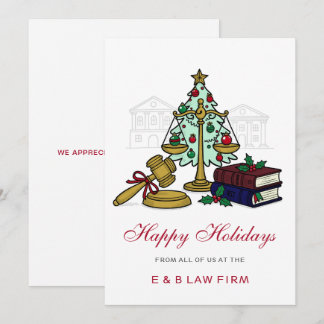 Gold Justice Scale Holly Wreath Law Firm Christmas Holiday Card