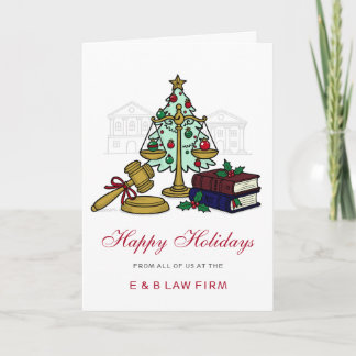 Gold Justice Scale Holly Wreath Lawyer Christmas Holiday Card