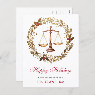 Gold Justice Scale Holly Wreath Lawyer Christmas Holiday Postcard