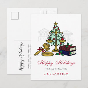 Gold Justice Scale Holly Wreath Lawyer Christmas Holiday Postcard