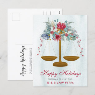 Gold Justice Scale Holly Wreath Lawyer Christmas Holiday Postcard
