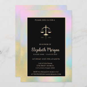 Gold Justice Scale Holographic Graduation Party Invitation